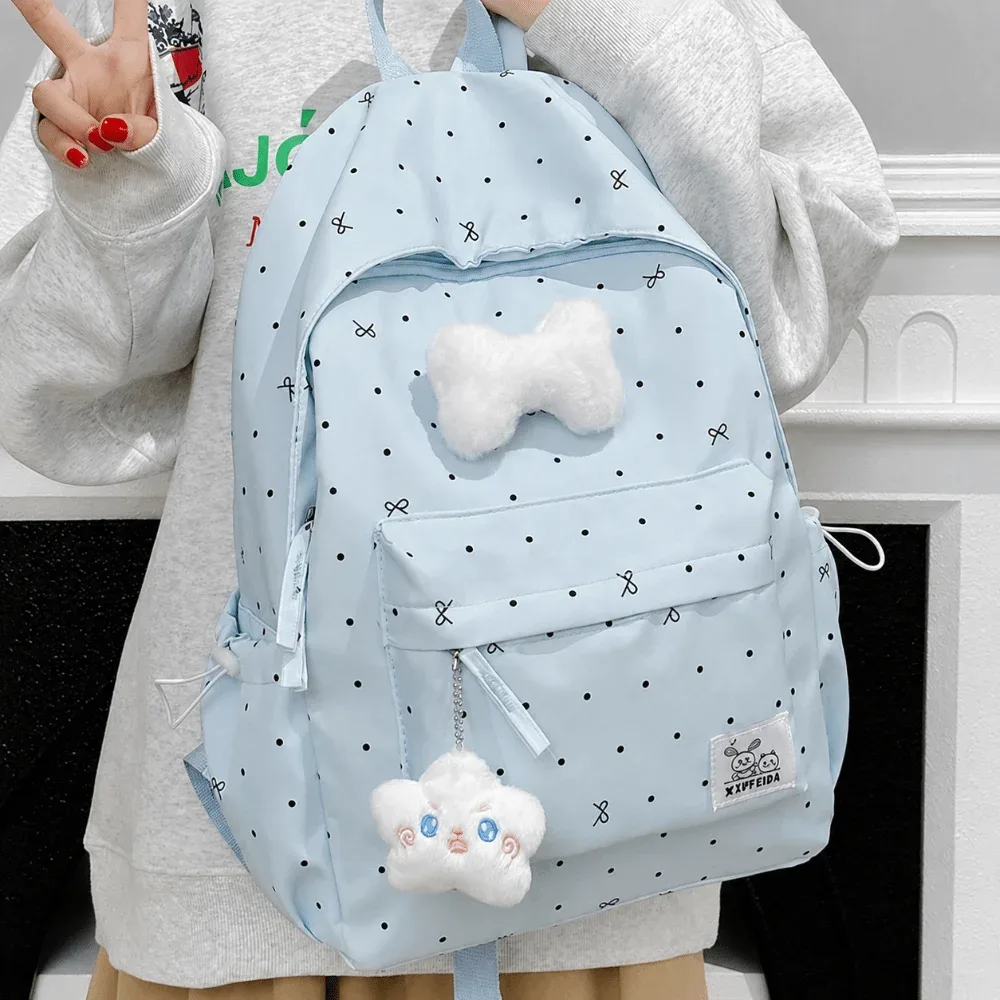 sac à dos tendance léger à pois avec nœud, respirant, pour étudiants, durable, décontracté, grande capacité, pour l'école et les voyages