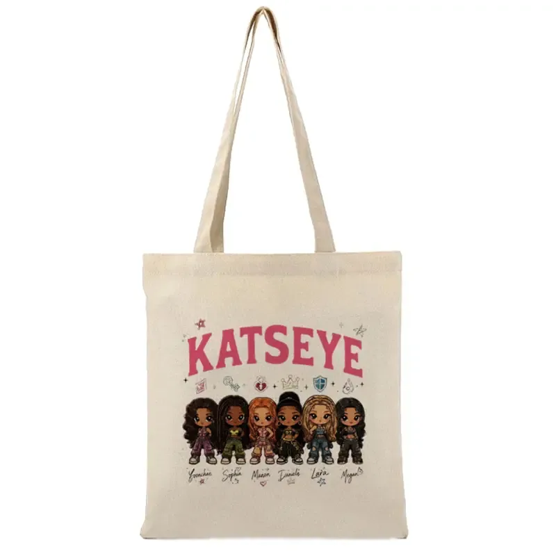 cadeaux pour fans de kpop, sac fourre-tout grande capacité pour femmes katseye world tour, sacs de voyage multifonctionnels, sacs de shopping en toile tendance