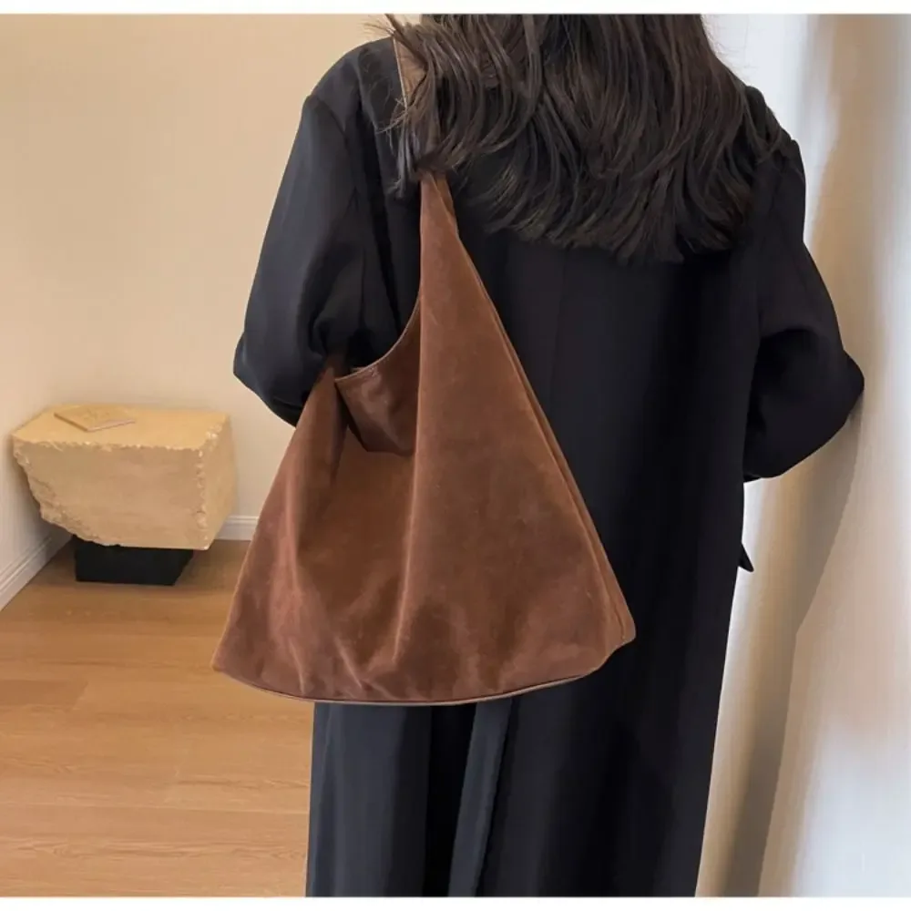 sac à bandoulière en daim de grande capacité, sac seau vintage pour femmes, couleur unie, simple et polyvalent, automne et hiver