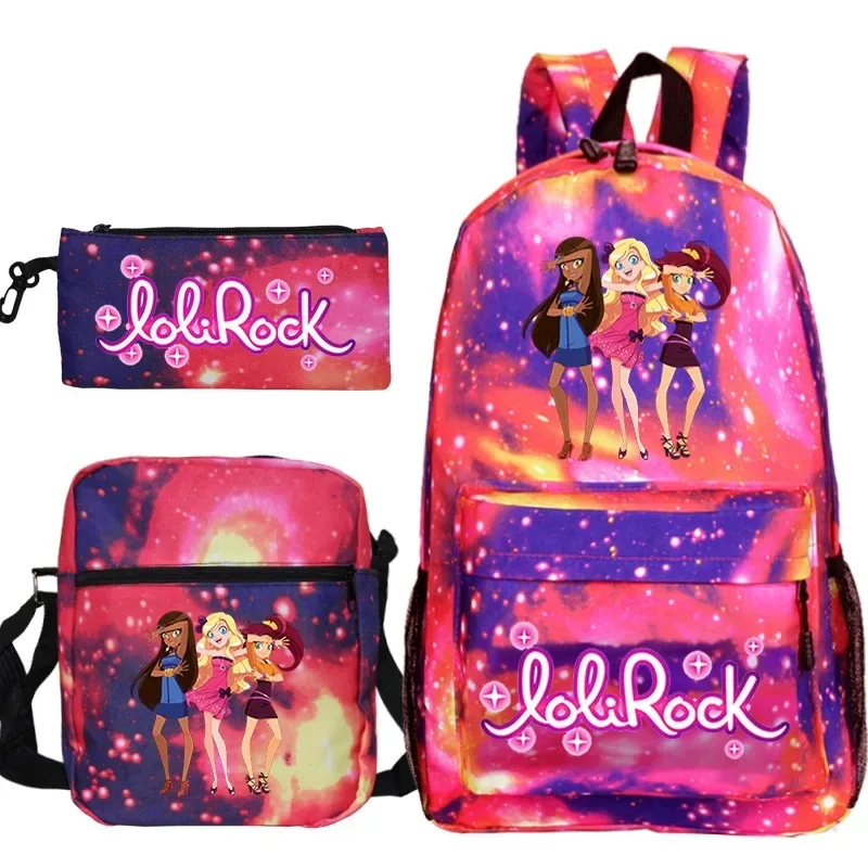 ensemble de sac à dos lolirock mignon pour garçons et filles, sacs d'école animés, sac à dos de voyage pour hommes et femmes, cadeau pour adolescents, 3 pièces