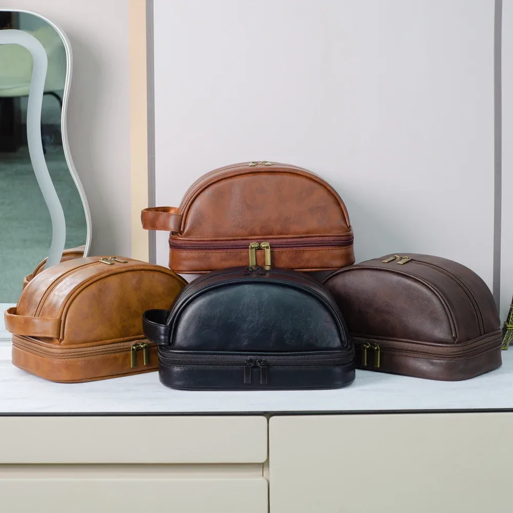 trousse de toilette en cuir pour homme – grande capacité, étanche, idéale pour les voyages – sac de rangement haut de gamme pour hommes