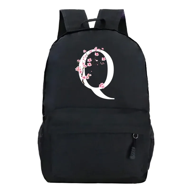 sacs à dos d'école pour jeunes sakura fleur a-z alphabet grande capacité toile harajuku mode fermeture éclair esthétique épaules sacs noirs