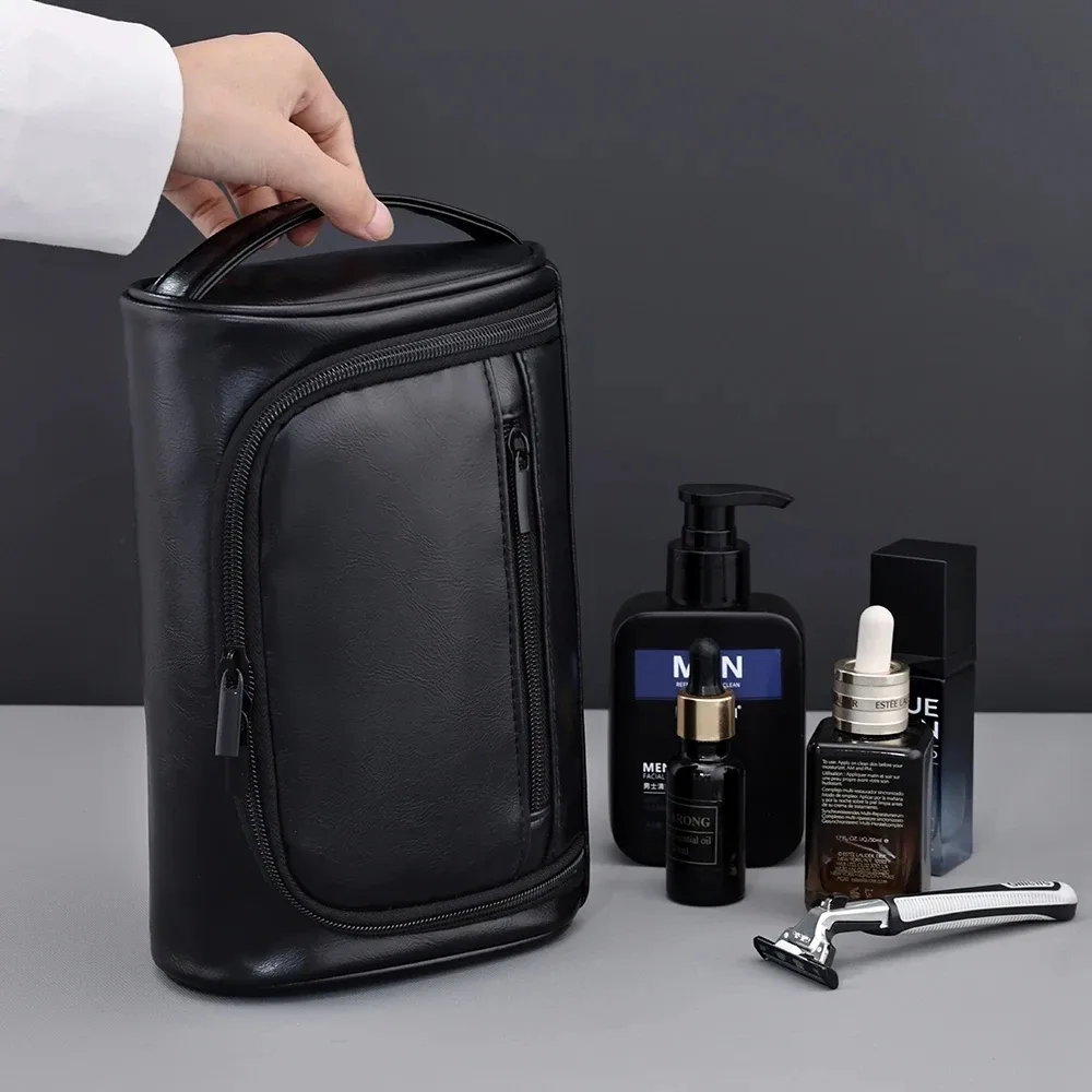 trousse de toilette de voyage de haute qualité pour femmes et hommes, sacs à cosmétiques rétro en cuir pu, trousse de maquillage de voyage étanche