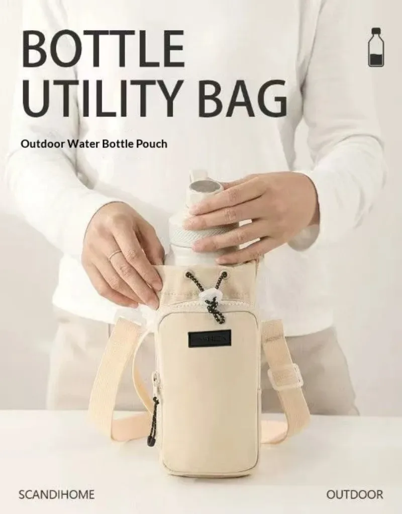 Porte-bouteille d'eau unisexe avec sangle, sac isotherme pour bouteille d'eau avec poche pour téléphone, sac bandoulière pour bouteille d'eau