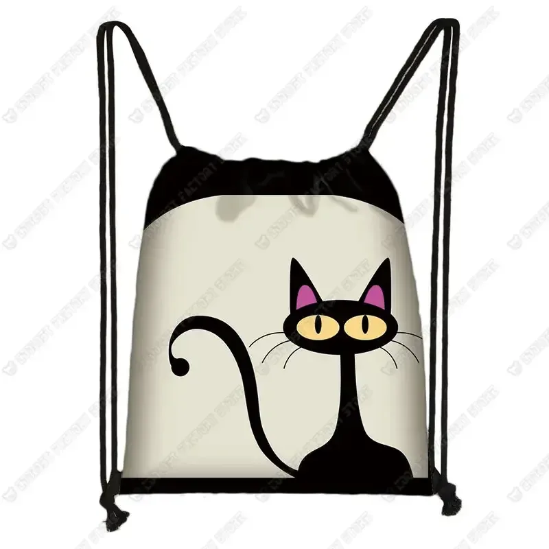 sac à dos de voyage en toile avec motif de chat pour femme, sac de rangement, sac de proximité, joli, mignon, chat de dessin animé, image imprimée, mode