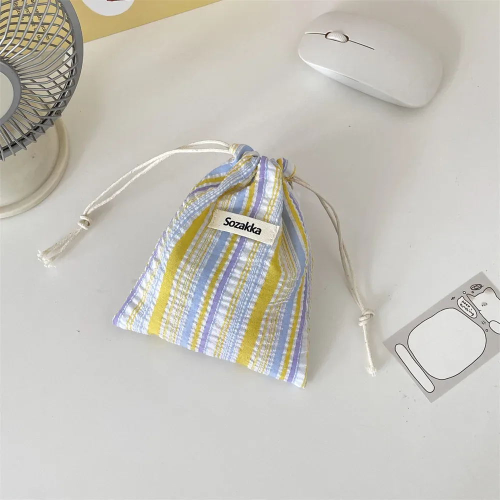 sac à cordon rayé mignon, organisateur de cosmétiques de voyage pour rouge à lèvres, porte-cartes, porte-monnaie