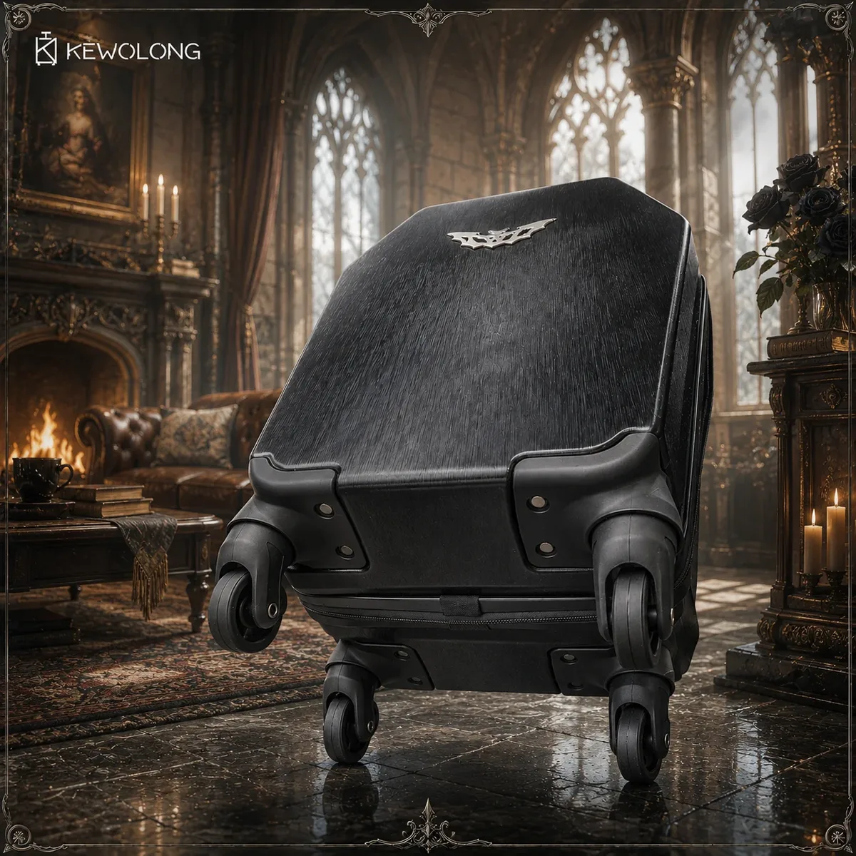 valise trolley rigide de 20 pouces en forme de cercueil gothique, avec roues pivotantes, pour la sub-culture gothique et la mode alternative