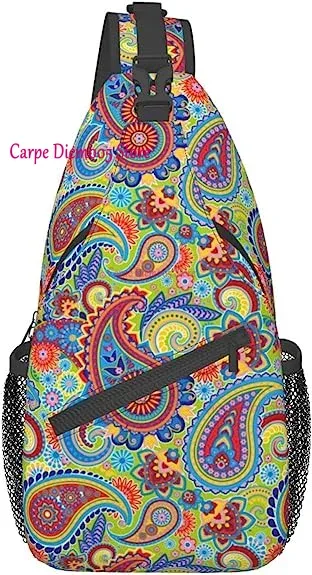 sac à bandoulière bandana paisley noir pour sac à dos à bandoulière sac de poitrine décontracté sac à dos pour randonnée marche vélo voyage cyclisme