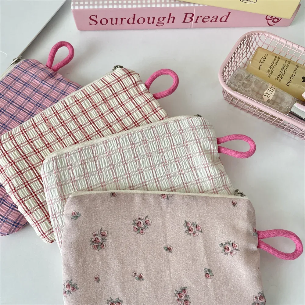 petit plaid voyage cosmétique rouge à lèvres clé carte câble de données sac de rangement portable femmes maquillage sacs à main portefeuille pochette sacs organisateur