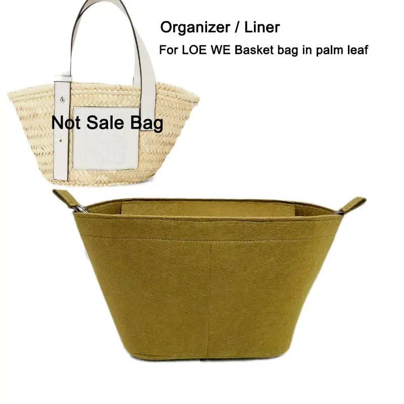Organisateur de sac trapézoïdal, doublure supérieure avec couvercle zippé pour sac de panier en feuille de palmier et peau de veau 33x17x1 0/40x26.5x16