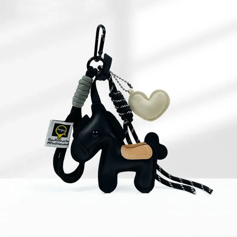 porte-clés en corde tressée avec pendentif en cuir motif cheval, accessoire de mode pour sacs à main, sacs à dos et décoration de clés de voiture