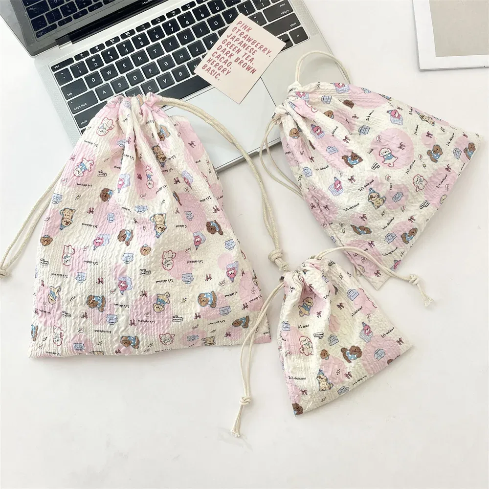 sac à cosmétiques à cordon de serrage en relief, 1 pièce, pochette de rangement de cosmétiques portable mignonne, sac de rangement pour maquillage et accessoires