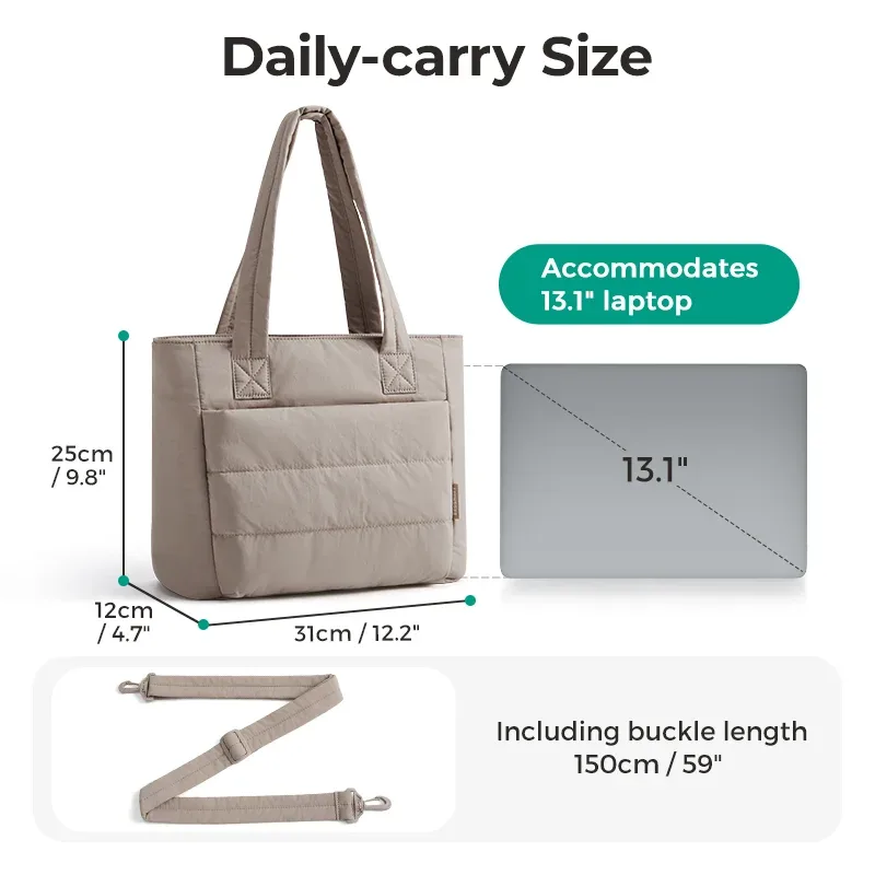 bagsmart sac fourre-tout rembourré pour femme, sac à bandoulière simple, grande capacité, sac à bandoulière pour étudiant, sac à main d'extérieur décontracté