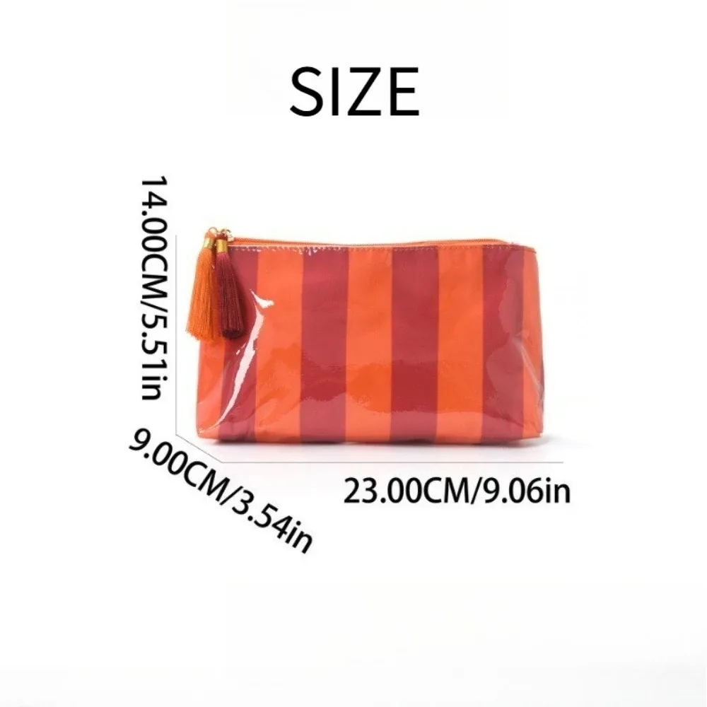 sacs de maquillage imperméables, sac de maquillage rayé grande capacité pour sac à main avec fermeture éclair à pompon, sac de toilette de voyage en pvc