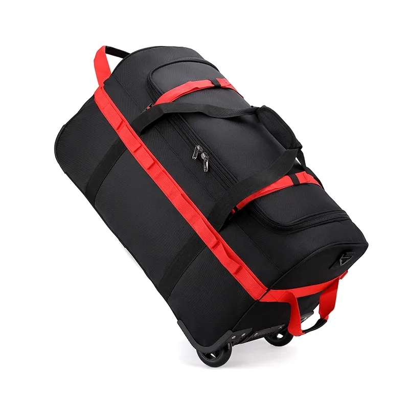 sac polochon à roulettes robuste, bagage roulant pliable et résistant à l'eau avec bandoulière réglable et poches pour voyage et salle de sport