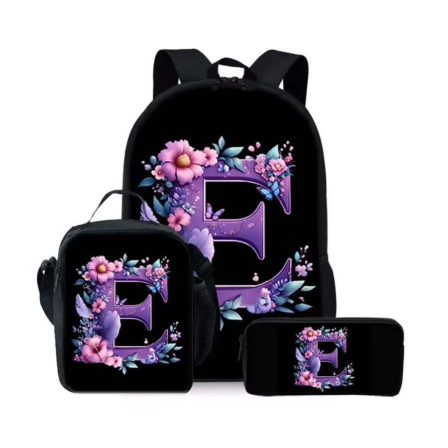 nouvel ensemble de sacs à dos trois pièces à motif alphabet anglais pour garçons et filles – meilleurs cadeaux – sac à dos scolaire plat 2d dessin animé pour enfants