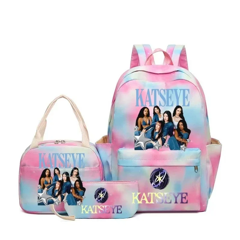 nouveaux sacs à dos katseye à imprimé amusant, 3 pièces/ensemble, sac d'école pour étudiants, sac de voyage pour adolescentes et garçons, sacs à lunch, sac à dos