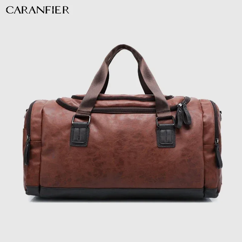 sac voyage cuir pu bleu noir marron ovale poignées cuir marron imperméable grande capacité transport homme casual businessoutdoor