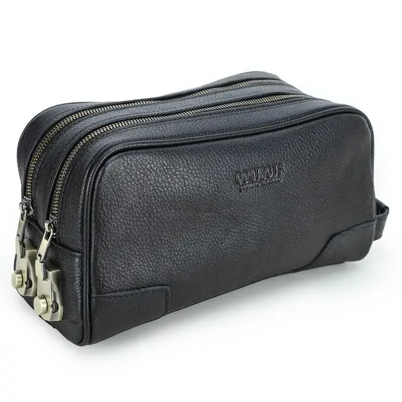 sac de toilette pour homme en cuir véritable avec serrure à combinaison, grande capacité, sac de voyage pour les voyages d'affaires et le rangement quotidien