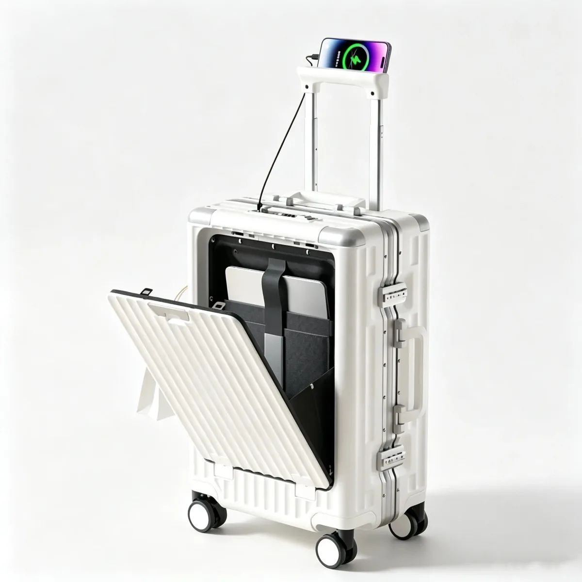 valise à ouverture frontale 20/24/26 pouces, coque rigide en pc, bagage à roulettes pour homme avec cadre en aluminium, serrure tsa, port de charge