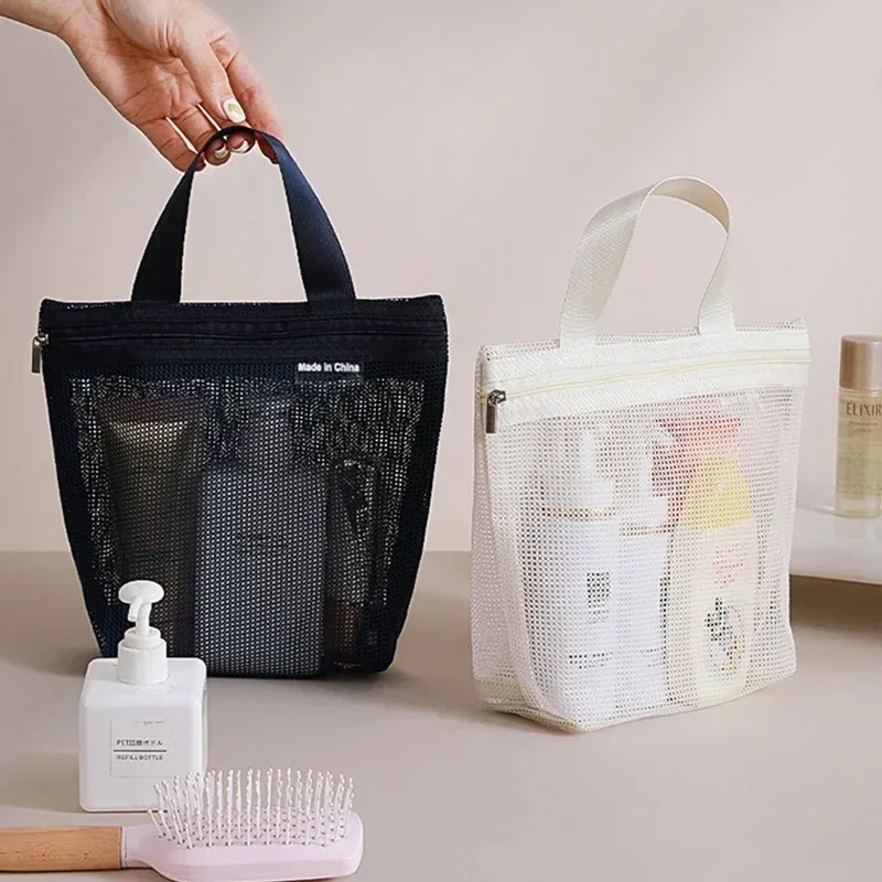 trousse de maquillage en maille imperméable portable, pochette organisateur cosmétique pour femme, sac de rangement quotidien pour voyage et activités extérieures