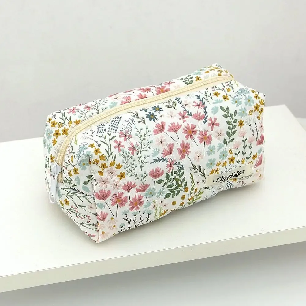 trousse de maquillage matelassée en coton imprimé floral, trousse à cosmétiques multifonctionnelle à imprimé léopard, portefeuille de voyage de plusieurs tailles