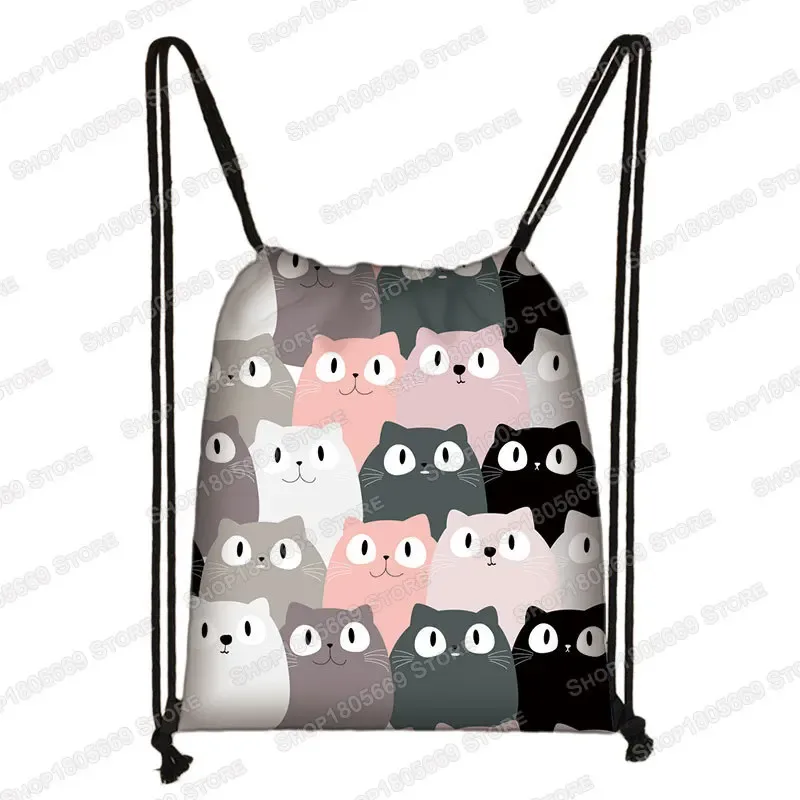 kawaii dessin animé chien chat sac à dos femmes sacs à cordon toile sac à bandoulière pour voyage filles sac à dos sacs de rangement porte-chaussures
