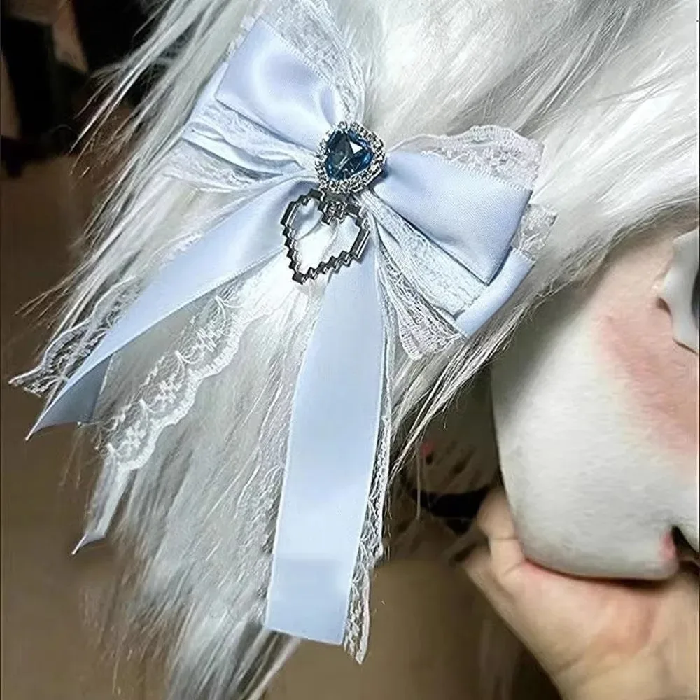 1/2pcs kit de nœuds en ruban à faire soi-même, double couche, avec pendentif en forme de cœur brillant, style lolita, pour sac à dos, avec clip en forme de cœur et diamant