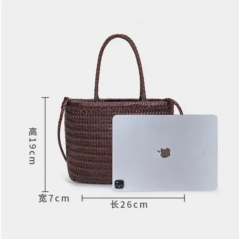 sac à poignée supérieure tissé en cuir de vache pour femme, sacoche décontractée en tricot tressé, vintage boho gitane aztèque ibiza, en cuir véritable
