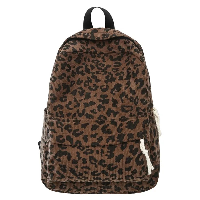 sac à dos léopard en velours côtelé, sac à dos tendance pour étudiants, grande capacité, sac à bandoulière élégant, multi-poches, sac de voyage en plein air