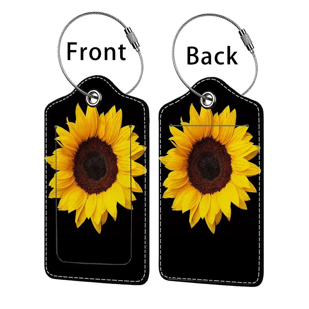 étiquette bagage polyuréthane motif tournesols bleu nuit jaune voyage identification personnelle plaques adresses double cartes bancaires