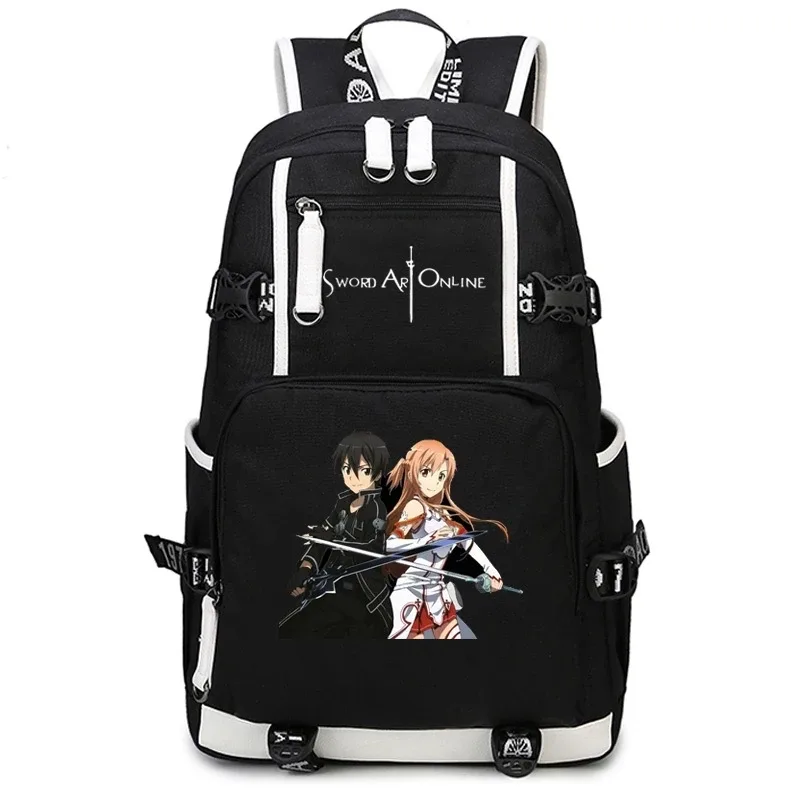sac dos oxford université toile doublure broderie motif anime personnages epées noir décontracté unisexe voyage école cosplay