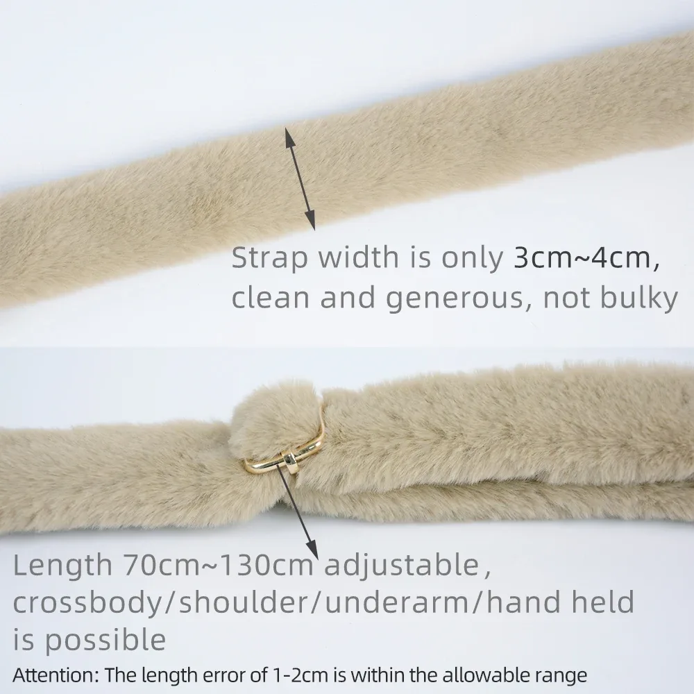 sangle de sac en peluche réglable, longue longueur chaude d'hiver, ceinture de remplacement en fourrure pour femmes, sacs à bandoulière, accessoires, 1 pièce