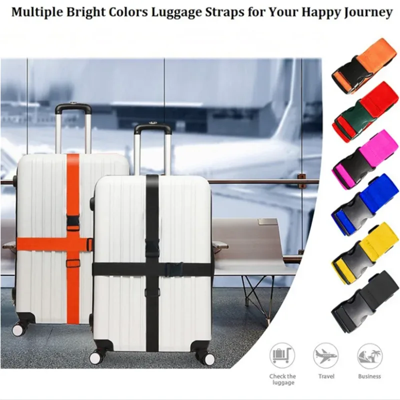 sangles de bagages de forme droite pour valise, ceinture de bagage en polyester avec boucle à dégagement réglable, accessoire de voyage