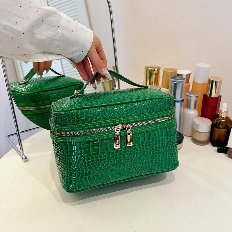 trousse de maquillage à motif crocodile, grande capacité, organisateur de cosmétiques portable, trousse de toilette pour femmes, pochette de maquillage