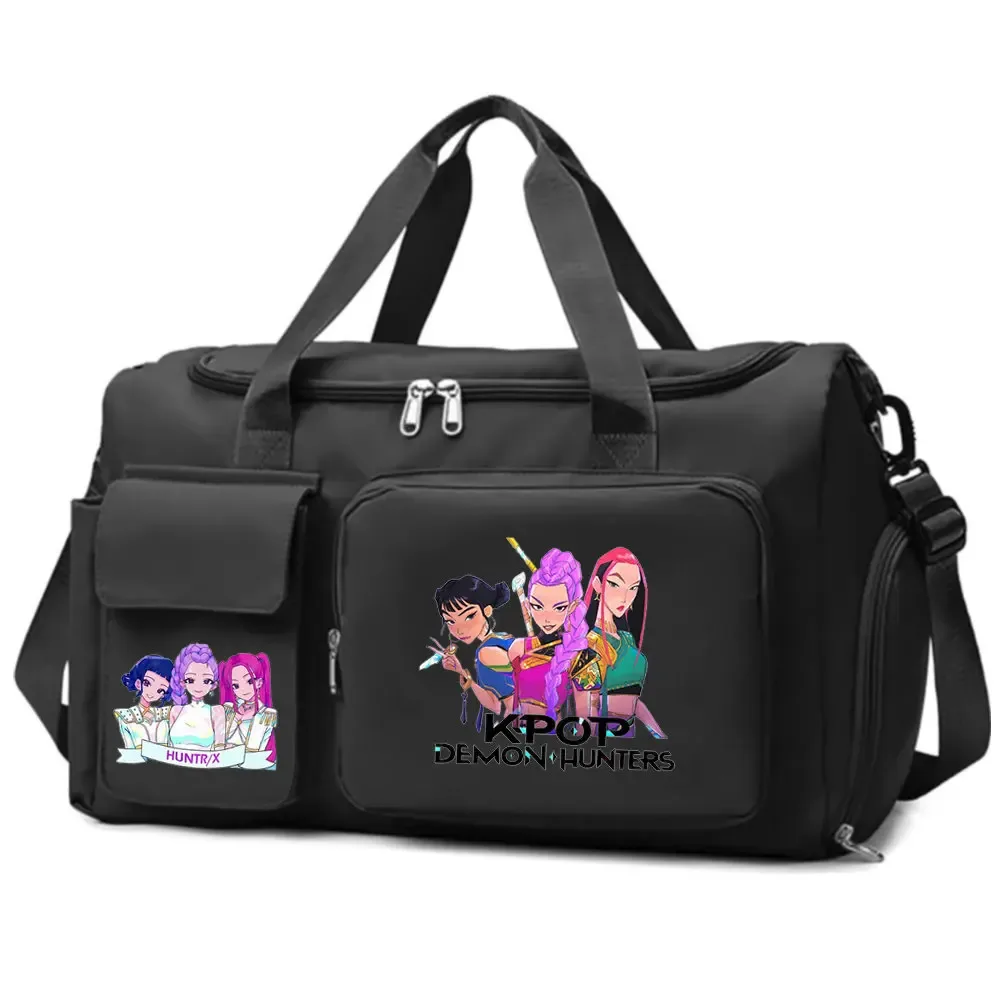 kpop demon hunters – bagage à main de grande capacité pour filles et garçons, sac de sport et de fitness avec séparation sec-humide, sac de voyage pour courtes distances