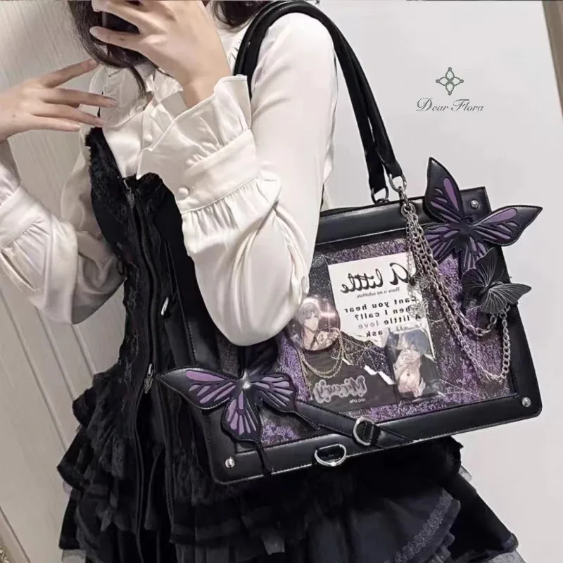 y2k-sac à main transparent en toile d'araignée avec lettres, lolita, gothique, vintage, à la mode