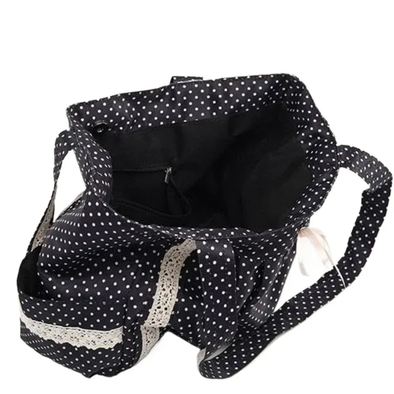 sac à bandoulière en dentelle pour femmes, niche douce, style coréen, vintage, sac à main en toile à pois, grande capacité, multi-poches, fourre-tout pour les déplacements