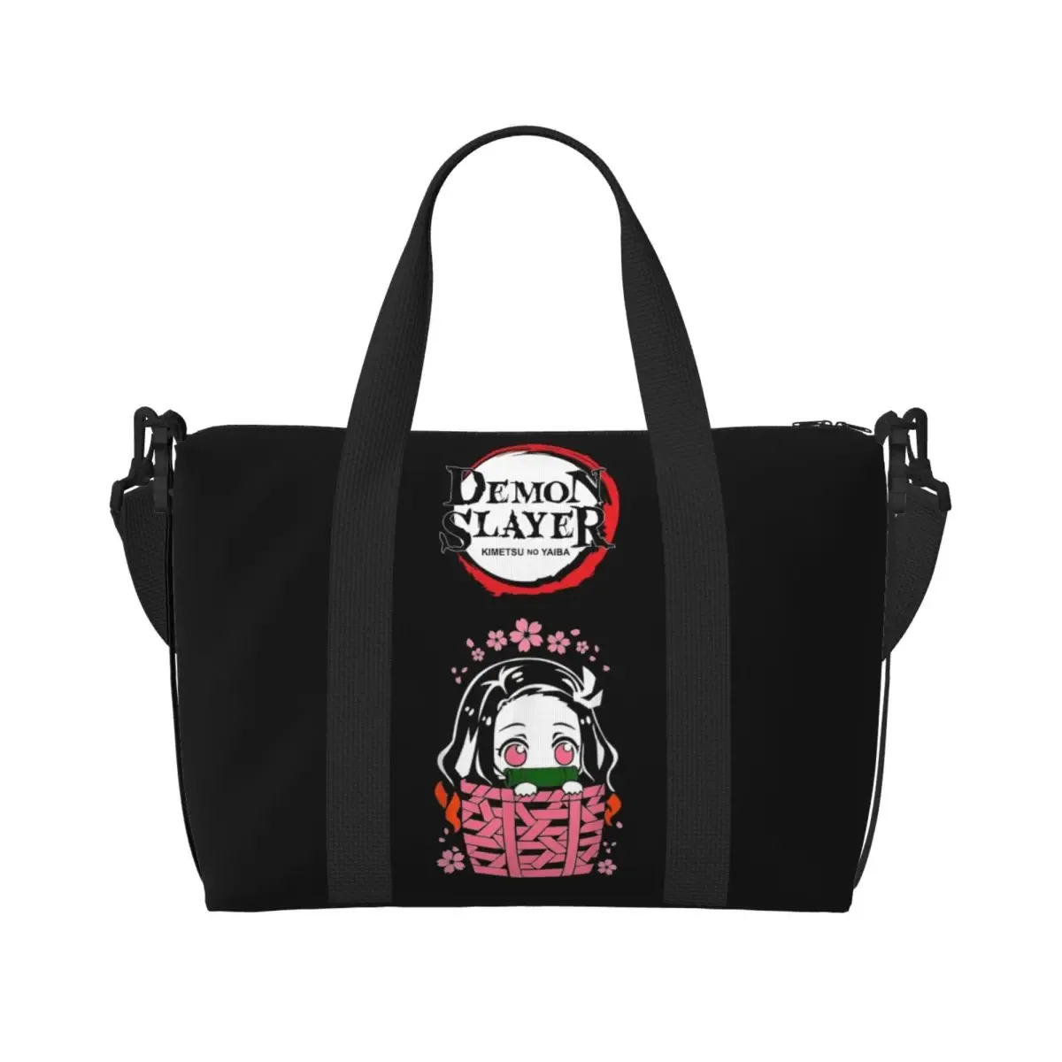 sac fourre-tout de plage personnalisé demons slayers anime manga pour femmes, tanjiro kamado nezuko, grand compartiment, sacs de voyage de plage de gym