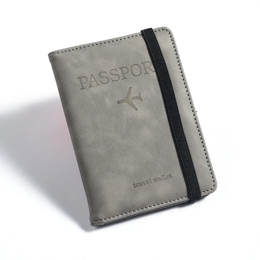porte-passeport rfid personnalisé en pu pour homme, 2 styles d'enveloppes, motif avion imprimé, portefeuille de passeport antivol, minimaliste