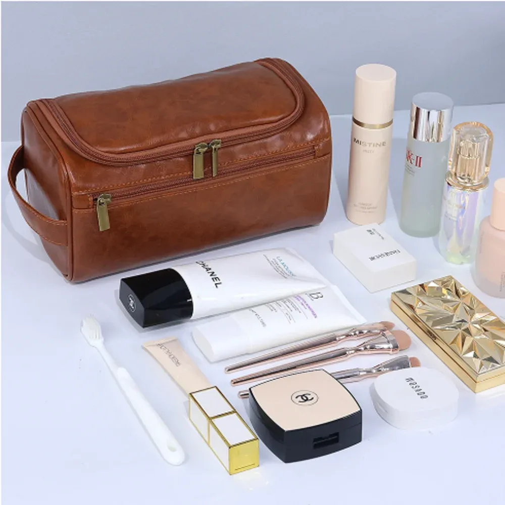 trousse de toilette homme en pu vintage de luxe, nécessaire de voyage, étui cosmétique professionnel, organisateur suspendu pour hommes, sacs de lavage