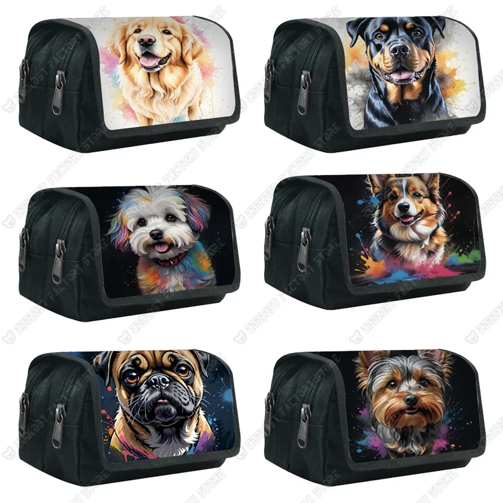 Trousse à cosmétiques motif chien d'interconnexion, papeterie de maquillage, troupeau de contribuables allemands, chiots Shih Tzu, sac à crayons, porte-pinceaux