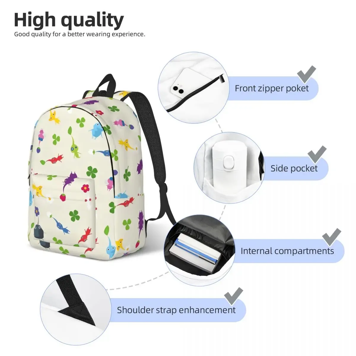 pikmins famille mignon amusant sac à dos décontracté cadeau lycée travail jeu anime sac à dos pour hommes femmes ordinateur portable sac à bandoulière