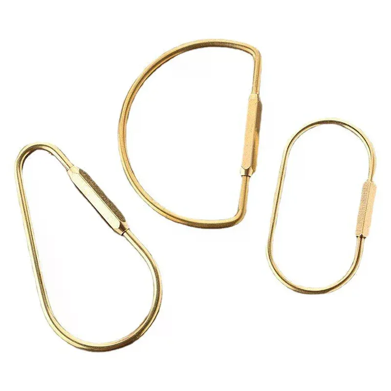1 pièce Mousqueton simple en laiton à verrouillage par vis, forme D, ovale, en forme de goutte d'eau, pour porte-clés, fixation sur ceinture, accessoire de sac à dos, cadeau