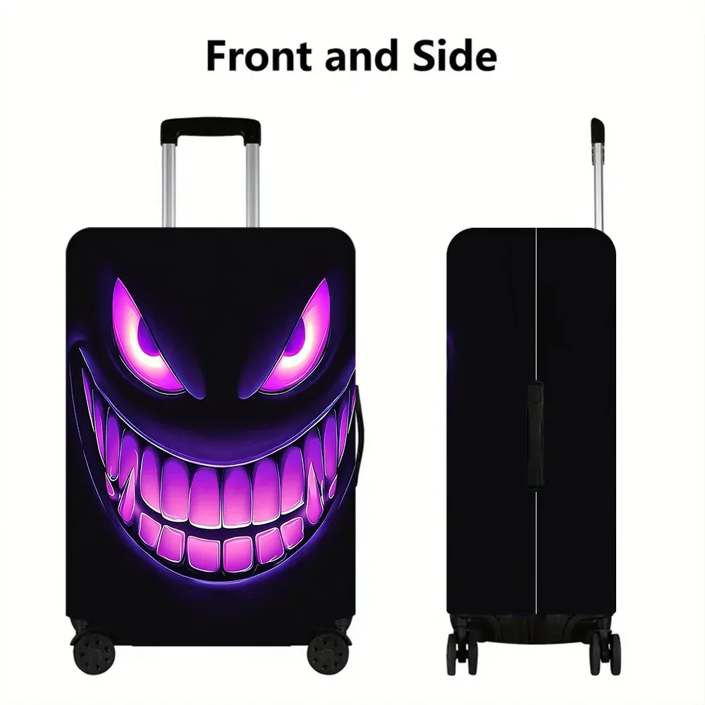 housse valise polyester visage monstre effrayant yeux lumineux dents pointues fond noir bleu rouge protection voyage