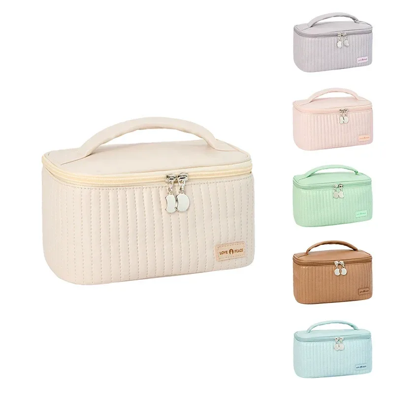 sacs de maquillage pour femmes, trousse de toilette de voyage, étuis mignons, sac portable, boîte organisatrice de maquillage de couleur unie, trousse à cosmétiques, neceser en cuir pu