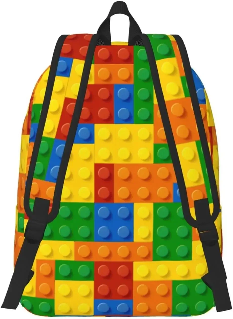 sac dos polyester motif carrés couleurs rouges jaunes verts bleus oranges poignées noires format 16 pouces usage voyage camping