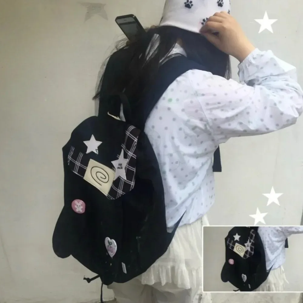 adolescentes oreilles de lapin mochilas mujer grande capacité étoile plaid mochila rabat sac original sac à dos hit couleur sacs pour femme