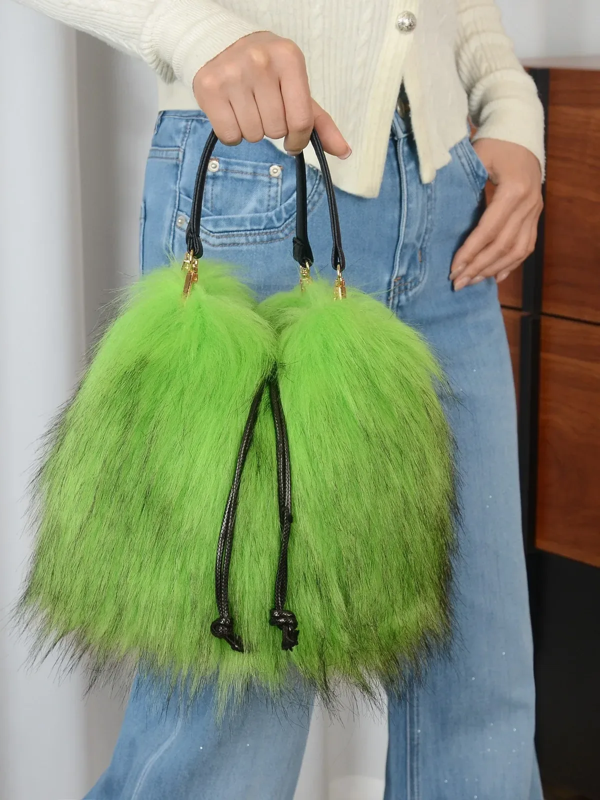 sac à main tendance en fausse fourrure pour femme, collection automne-hiver, sac seau de luxe, sac fourre-tout en fausse fourrure de raton laveur, sac à main haut de gamme