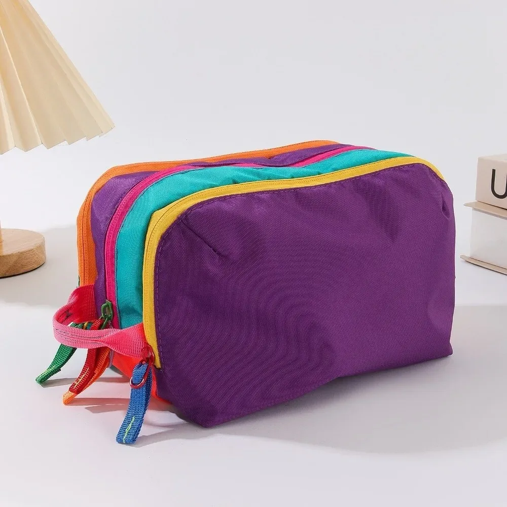 sac à cosmétiques portable durable, couleur dopamine, sac de toilette multi-couches, grande capacité, sac à maquillage multifonctionnel, voyage